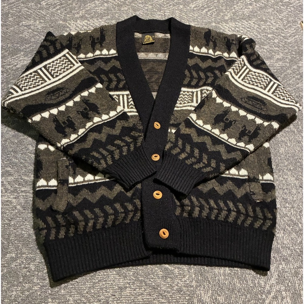 Tejidos Ruminahui Wool Cardigan Sweater Llama Aztec Andean Button Front XL